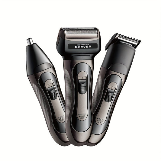 1pc Professional Multi-Function Electric Razor for Men, USB Rechargeable, Dual Blade, Stainless Steel, Nose Hair Trimmer, Precision Head, Gentle Shave, Long-Lasting 30-45min, 1 Speed, No Water Wash, 1200mAh Nickel Battery