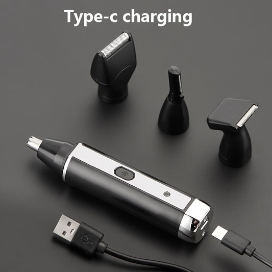 4-in-1 Professional Grooming Kit, USB Rechargeable Nose & Ear Hair Trimmer, Beard and Eyebrow Razor, Men'S Personal Care Tools