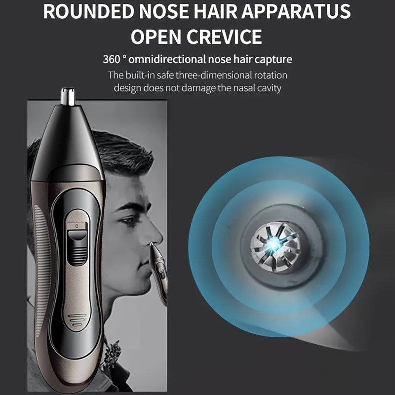 1pc Professional Multi-Function Electric Razor for Men, USB Rechargeable, Dual Blade, Stainless Steel, Nose Hair Trimmer, Precision Head, Gentle Shave, Long-Lasting 30-45min, 1 Speed, No Water Wash, 1200mAh Nickel Battery