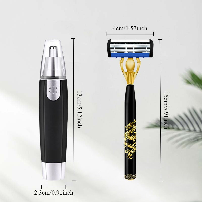 2--1 Electric Nose & Ear Hair Trimmer for Men & Women - Battery-Powered Detachable Portable Design with Golden Accent Blades, Multi-Purpose Facial Hair Trimmer for Eyebrows & Face Hair, Includes Storage Case