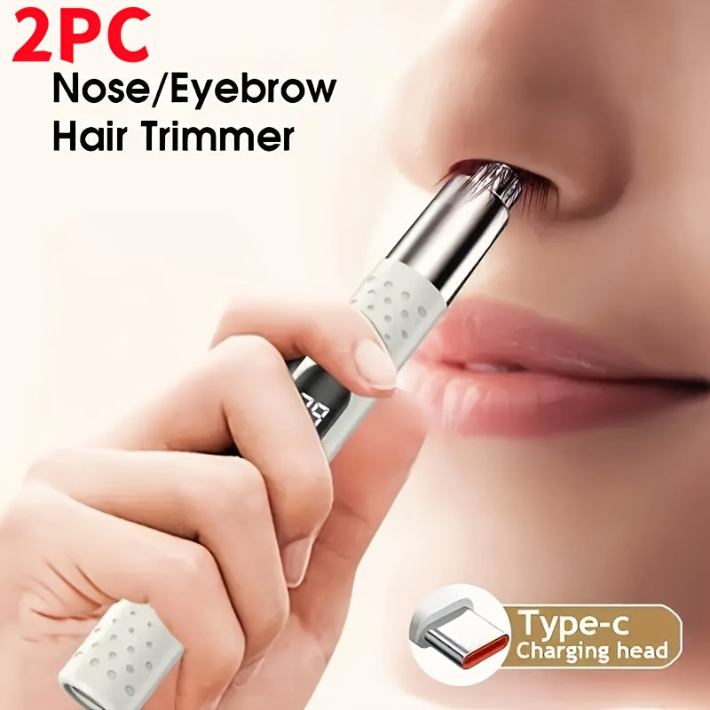 2pcs-Professional Ear and Nose Hair Trimmer, Portable Electric Nose Hair Trimmer, Neutral Design, Stainless Steel Blade, No Hair Removal, No Pain, Fashionable and Simple, USB Charging, Suitable for Trimming Nose Hair, Eyebrow and Ear Hair