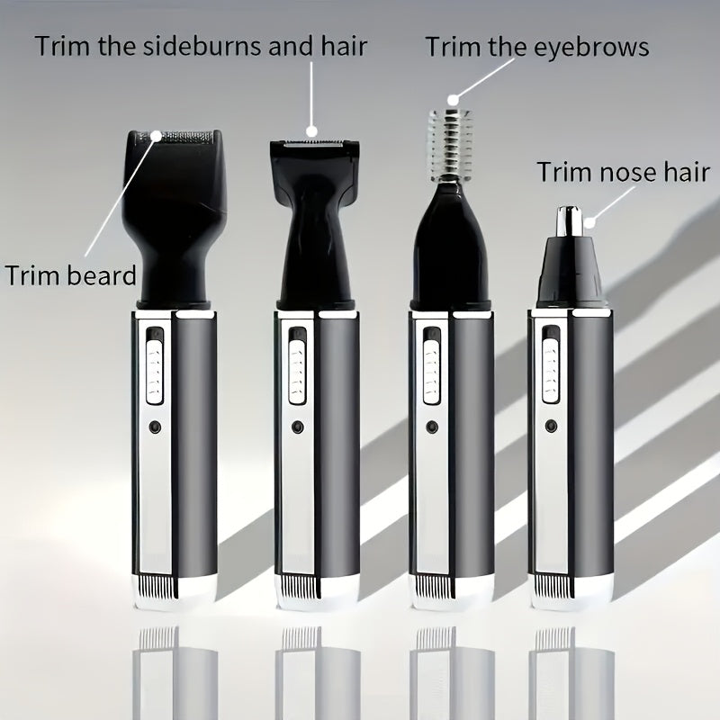 4-in-1 Multi-Functional Grooming Kit - Rechargeable Trimmer for Nose, Ear, Eyebrow, and Mustache, with Eyebrow Shaper, Mustache Styler, Personal Electric Shaver, USB Charging, Durable, Easy Clean, Perfect Gift for Men on Father's Day