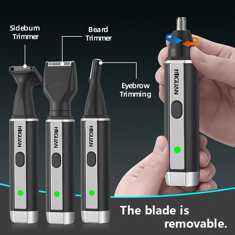 4-in-1 Professional Grooming Kit, USB Rechargeable Nose & Ear Hair Trimmer, Beard and Eyebrow Razor, Men'S Personal Care Tools