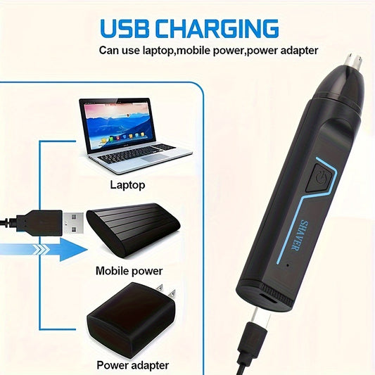3-in-1 Ultimate Men's Grooming Kit: Electric Nose Hair Trimmer, Ear Hair Clipper, and Eyebrow Shaper with Rechargeable 150mAh Lithium Battery, USB-C Charging, and Cleaning Brush
