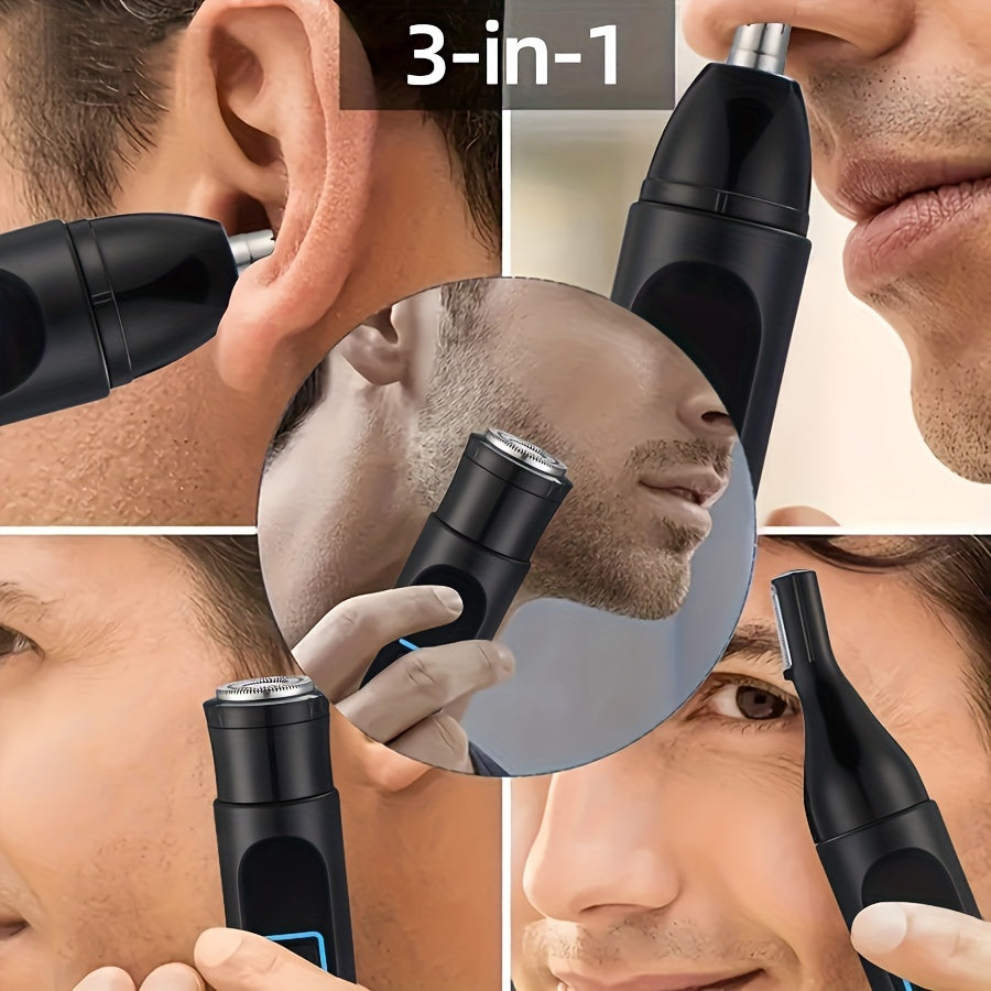3-in-1 Ultimate Men's Grooming Kit: Electric Nose Hair Trimmer, Ear Hair Clipper, and Eyebrow Shaper with Rechargeable 150mAh Lithium Battery, USB-C Charging, and Cleaning Brush
