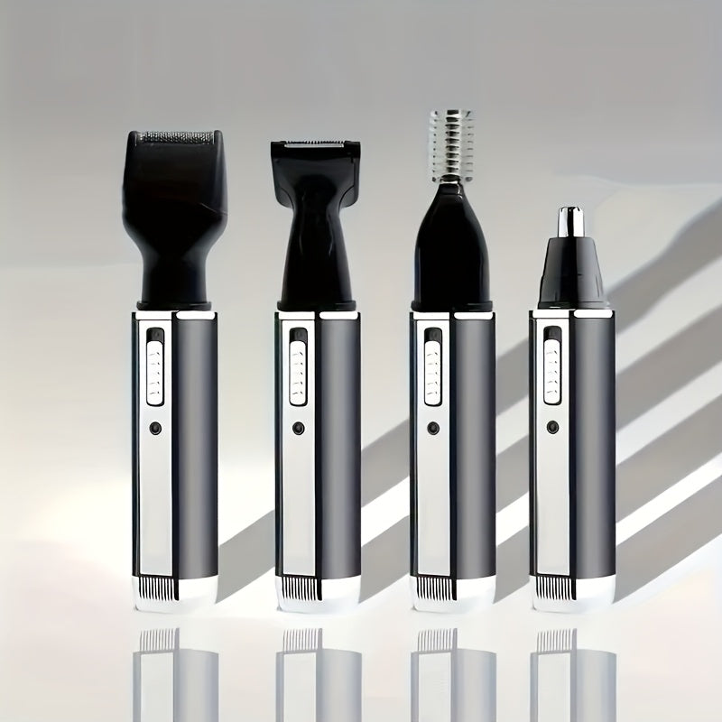 4-in-1 Multi-Functional Grooming Kit - Rechargeable Trimmer for Nose, Ear, Eyebrow, and Mustache, with Eyebrow Shaper, Mustache Styler, Personal Electric Shaver, USB Charging, Durable, Easy Clean, Perfect Gift for Men on Father's Day
