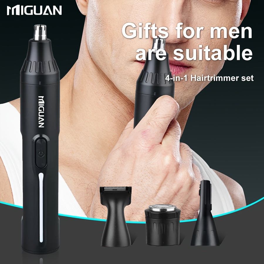 4-in-1 Professional Hair Clipper Kit USB Rechargeable Nose Ear Hair Trimmer, Beard Eyebrow Razor, Men's Grooming Tool, Black, 500mAh Battery, Personal Care Essential |Sleek Black Design Durable Construction, Haircut Must-Have Set
