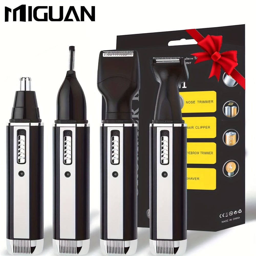 4-in-1 Multi-Functional Grooming Kit - Rechargeable Trimmer for Nose, Ear, Eyebrow, and Mustache, with Eyebrow Shaper, Mustache Styler, Personal Electric Shaver, USB Charging, Durable, Easy Clean, Perfect Gift for Men on Father's Day