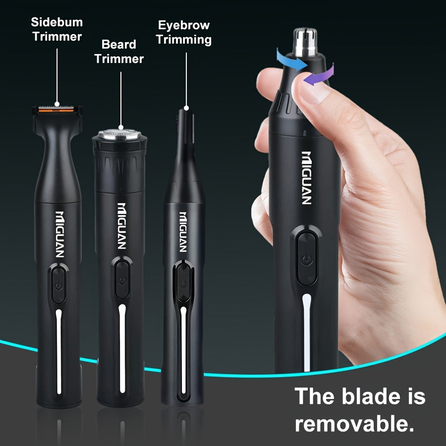 4-in-1 Professional Hair Clipper Kit USB Rechargeable Nose Ear Hair Trimmer, Beard Eyebrow Razor, Men's Grooming Tool, Black, 500mAh Battery, Personal Care Essential |Sleek Black Design Durable Construction, Haircut Must-Have Set