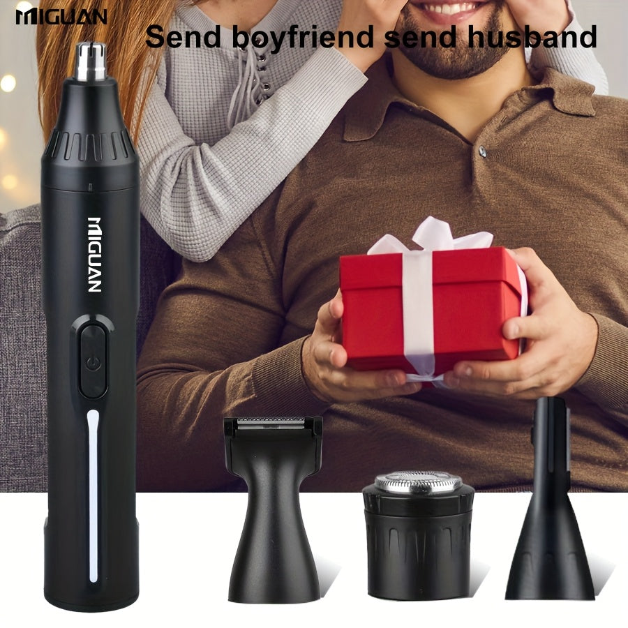 4-in-1 Professional Hair Clipper Kit USB Rechargeable Nose Ear Hair Trimmer, Beard Eyebrow Razor, Men's Grooming Tool, Black, 500mAh Battery, Personal Care Essential |Sleek Black Design Durable Construction, Haircut Must-Have Set