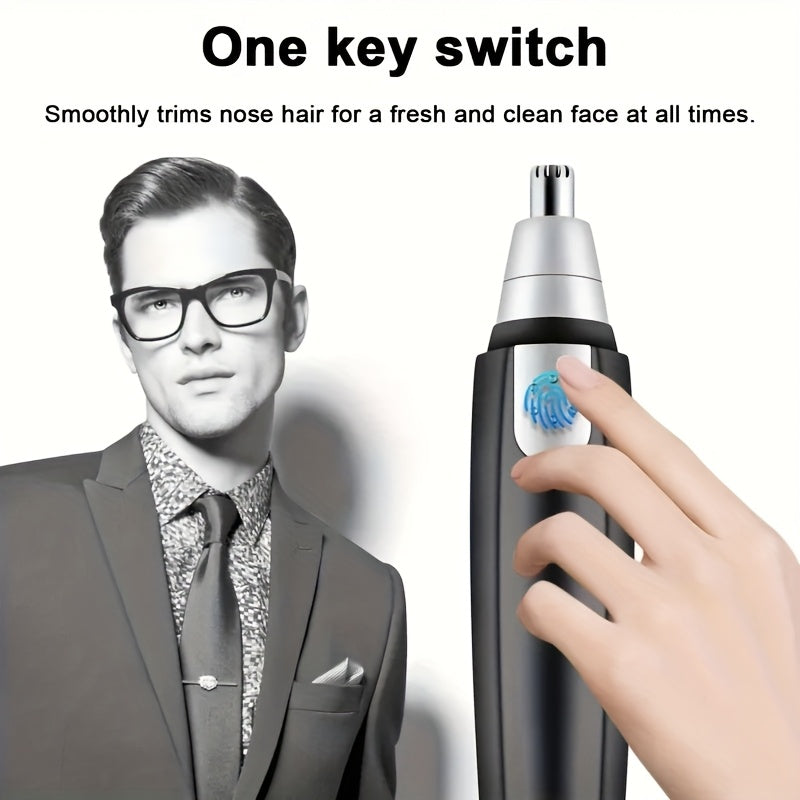 2--1 Electric Nose & Ear Hair Trimmer for Men & Women - Battery-Powered Detachable Portable Design with Golden Accent Blades, Multi-Purpose Facial Hair Trimmer for Eyebrows & Face Hair, Includes Storage Case