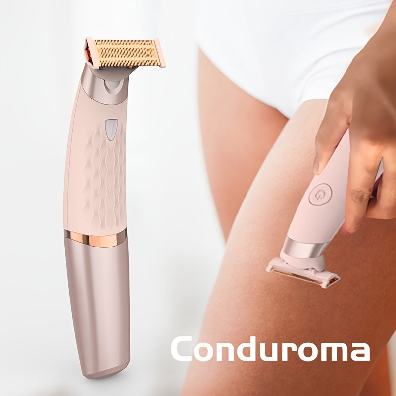 Conduroma Portable Cordless Rechargeable Electric Razor for Women - Pink & White Bikini Trimmer with Adjustable Settings, USB Charging, 300mAh Lithium Battery, Ideal for Legs, Underarms, and Body Hair Removal
