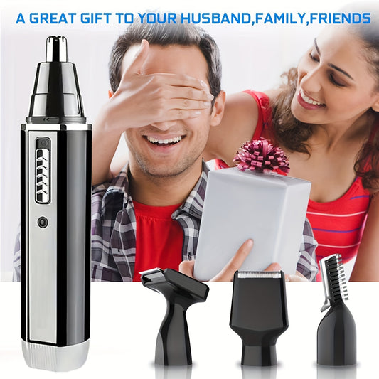 4-in-1 Multi-Functional Grooming Kit - Rechargeable Trimmer for Nose, Ear, Eyebrow, and Mustache, with Eyebrow Shaper, Mustache Styler, Personal Electric Shaver, USB Charging, Durable, Easy Clean, Perfect Gift for Men on Father's Day