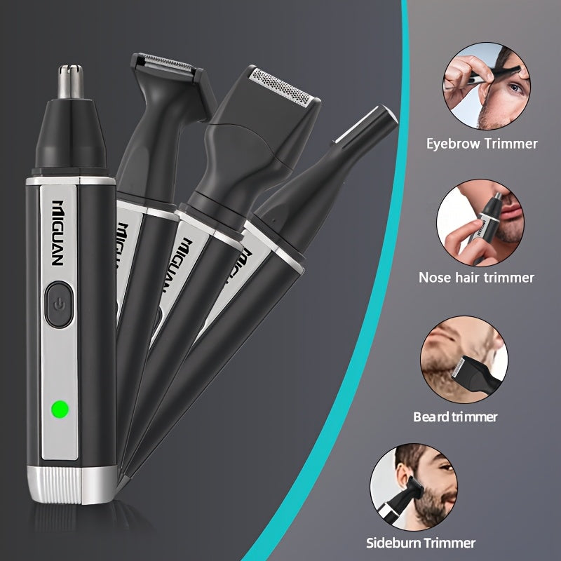 4-in-1 Professional Grooming Kit, USB Rechargeable Nose & Ear Hair Trimmer, Beard and Eyebrow Razor, Men'S Personal Care Tools