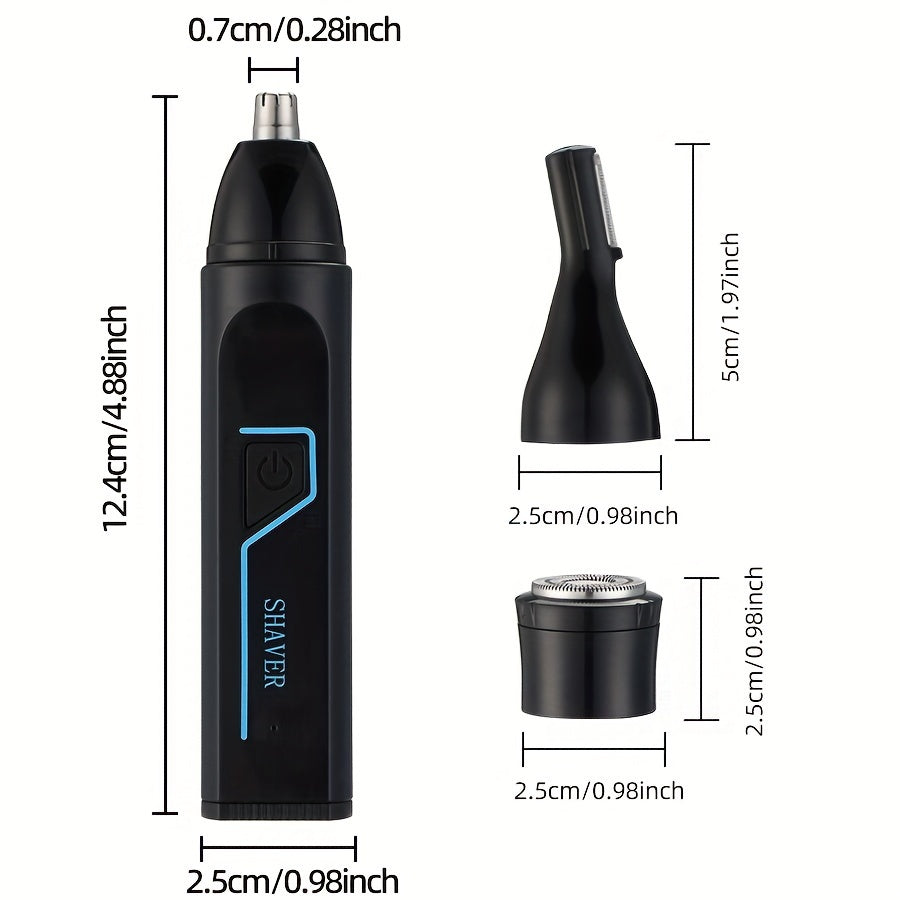 3-in-1 Ultimate Men's Grooming Kit: Electric Nose Hair Trimmer, Ear Hair Clipper, and Eyebrow Shaper with Rechargeable 150mAh Lithium Battery, USB-C Charging, and Cleaning Brush