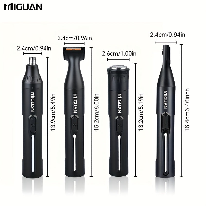4-in-1 Professional Hair Clipper Kit USB Rechargeable Nose Ear Hair Trimmer, Beard Eyebrow Razor, Men's Grooming Tool, Black, 500mAh Battery, Personal Care Essential |Sleek Black Design Durable Construction, Haircut Must-Have Set