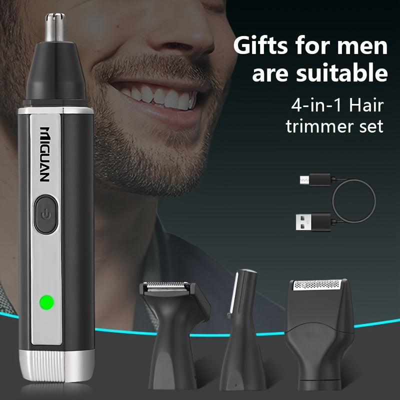 4-in-1 Professional Grooming Kit, USB Rechargeable Nose & Ear Hair Trimmer, Beard and Eyebrow Razor, Men'S Personal Care Tools