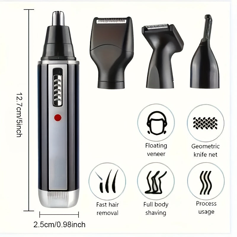 4-in-1 Multi-Functional Grooming Kit - Rechargeable Trimmer for Nose, Ear, Eyebrow, and Mustache, with Eyebrow Shaper, Mustache Styler, Personal Electric Shaver, USB Charging, Durable, Easy Clean, Perfect Gift for Men on Father's Day