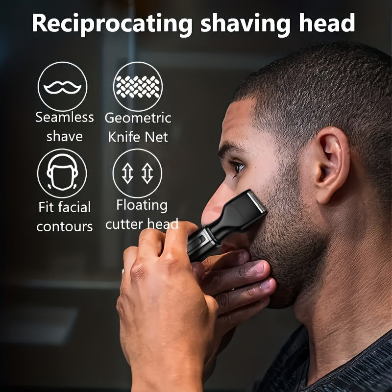 4-in-1 Multi-Functional Grooming Kit - Rechargeable Trimmer for Nose, Ear, Eyebrow, and Mustache, with Eyebrow Shaper, Mustache Styler, Personal Electric Shaver, USB Charging, Durable, Easy Clean, Perfect Gift for Men on Father's Day