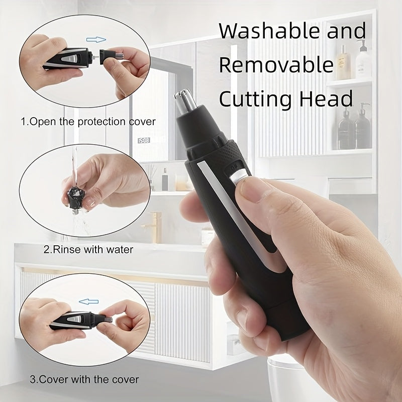 EOEVIR Electric Nose Hair Trimmer - USB Rechargeable, Portable & Detachable Blade, Compact Design for Easy Cleaning, Ergonomic Handle, Black & White, Personal Care Grooming Tool, Sleek Grooming Tool, Durable Plastic Body