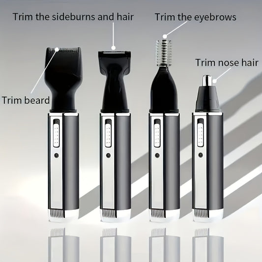 4-in-1 Multi-Functional Grooming Kit - Rechargeable Trimmer for Nose, Ear, Eyebrow, and Mustache, with Eyebrow Shaper, Mustache Styler, Personal Electric Shaver, USB Charging, Durable, Easy Clean, Perfect Gift for Men on Father's Day