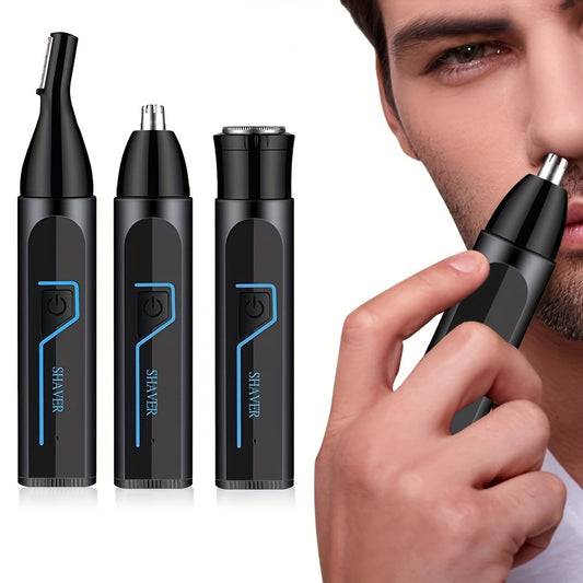 3-in-1 Ultimate Men's Grooming Kit: Electric Nose Hair Trimmer, Ear Hair Clipper, and Eyebrow Shaper with Rechargeable 150mAh Lithium Battery, USB-C Charging, and Cleaning Brush