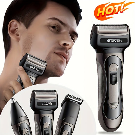 1pc Professional Multi-Function Electric Razor for Men, USB Rechargeable, Dual Blade, Stainless Steel, Nose Hair Trimmer, Precision Head, Gentle Shave, Long-Lasting 30-45min, 1 Speed, No Water Wash, 1200mAh Nickel Battery